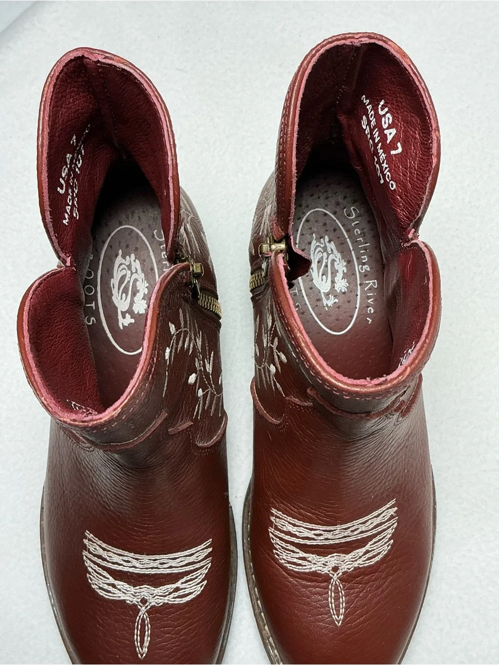 Sterling River Burgundy Leather Embroidered Western Cowgirl Boots Size 7